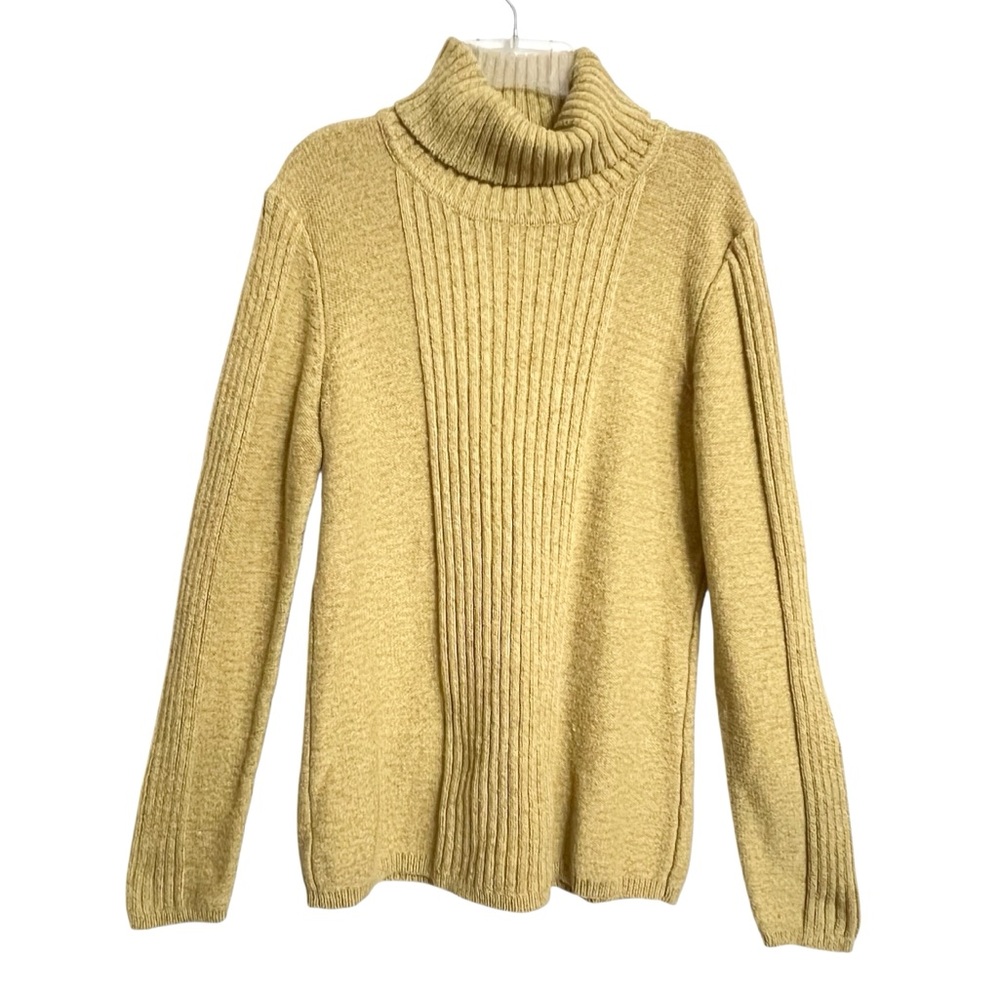 Sundance Preppy Ribbed Cotton Silk Turtleneck Sweater Womens L Yellow Classic